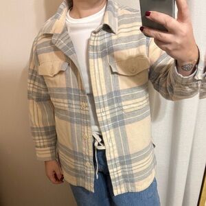 American Eagle Outfitters Plaid Shirt in Cream and Gray